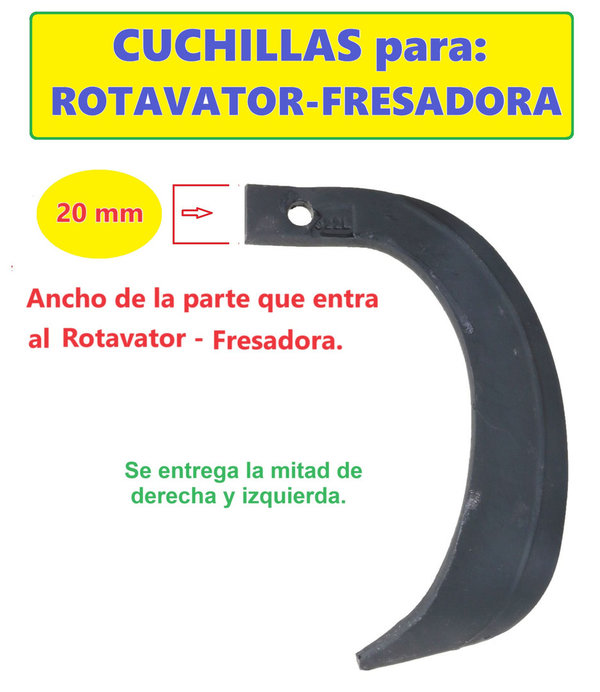CUCHILLAS para ROTAVATOR - FRESADORA. De 20 mm